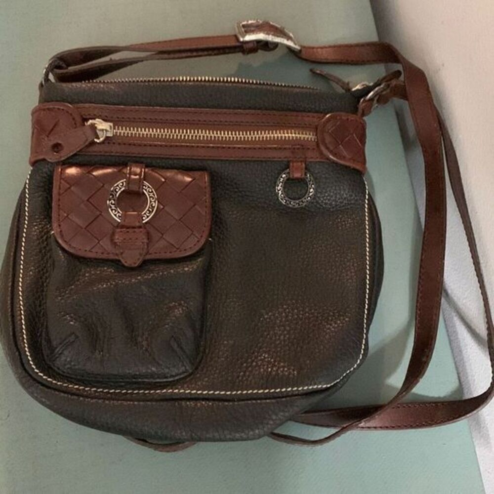 Brighton brown/‎ black leather crossbody purse vintage retro leather bag